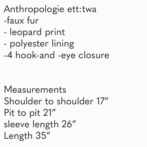 Anthropologie Leopard Print Faux Fur no collar ocelot - Picture 7 of 7